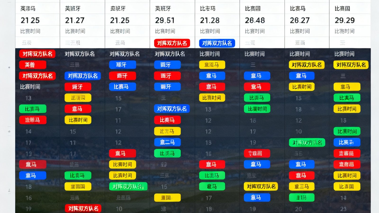 赛程日历界面截图，清晰展示2025年1月密集赛事安排，各联赛以不同颜色标签区分，日期格子内标注了对阵双方队名和比赛时间